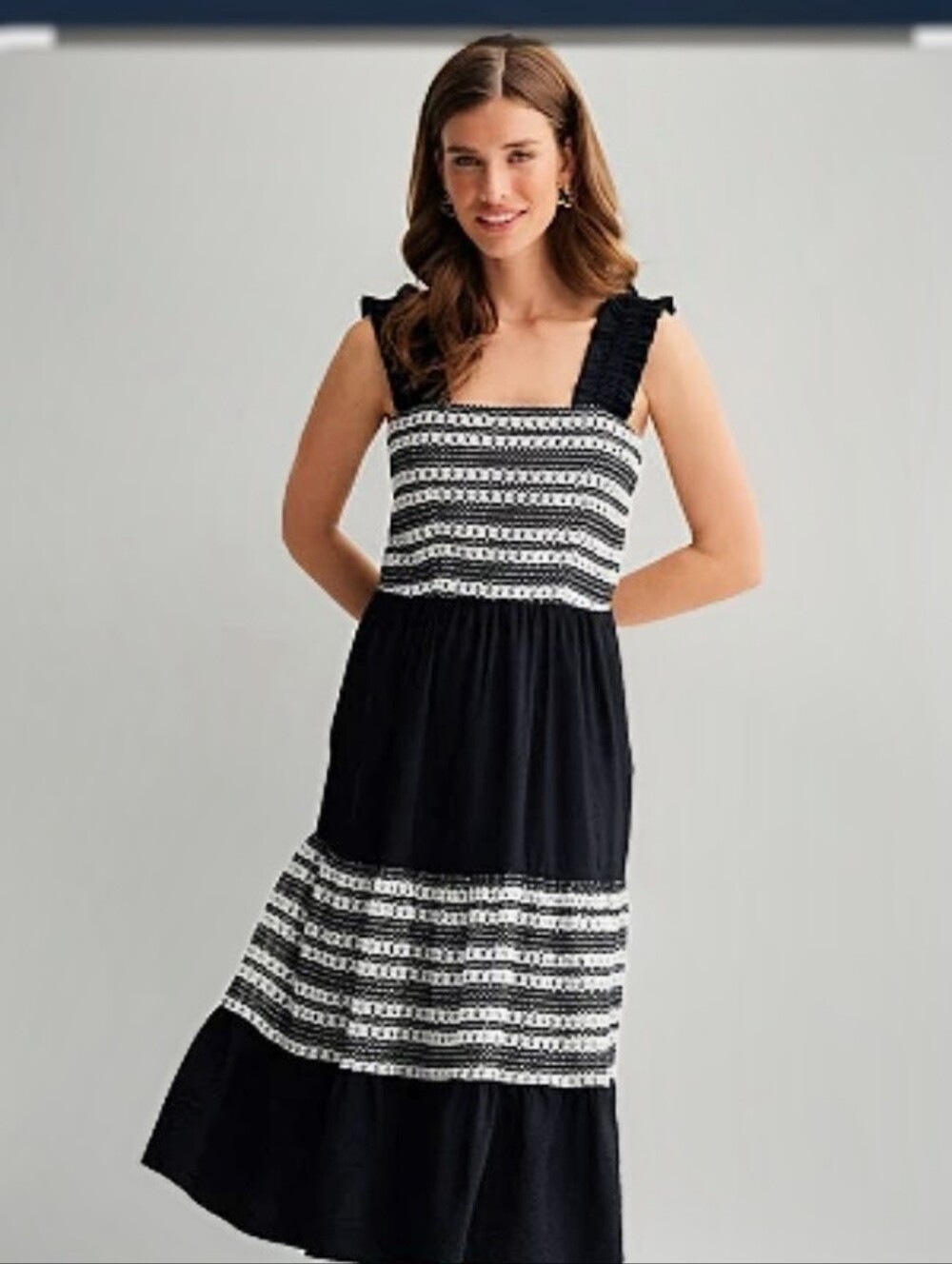 Draper James Striped Crochet Smocked Midi Dress Black White Boho Summer. - Picture 9 of 10